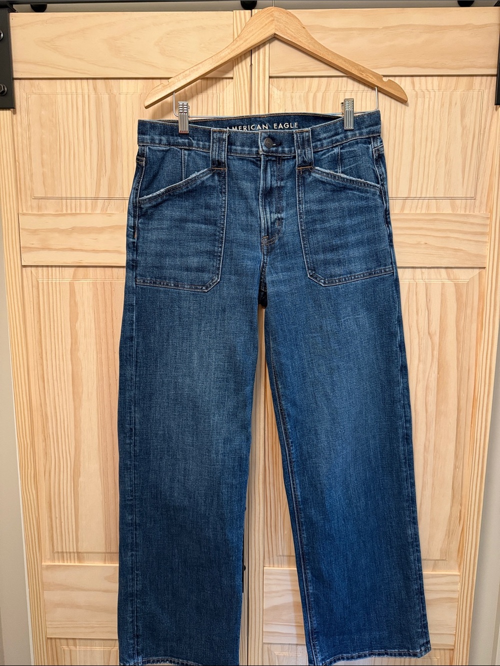 American Eagle Outfitters Women’s Stovepipe Dark Blue Wide- Leg Jeans